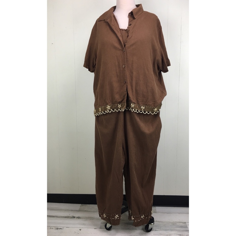 Anna Maxwell Brown Linen Blend 3-Piece Outfit Set